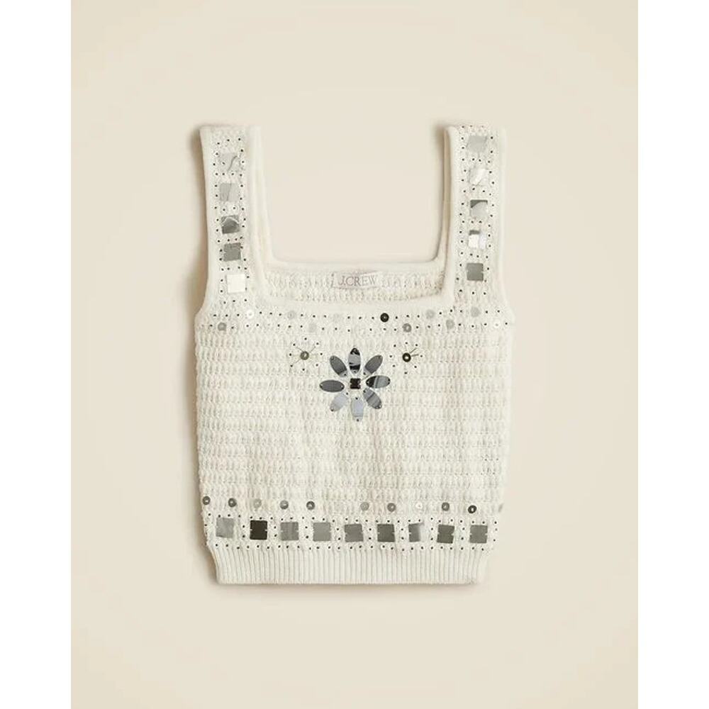 NWT J. CREW Sweater-Tank With Hand-Embellished Mirrors Ivory Small